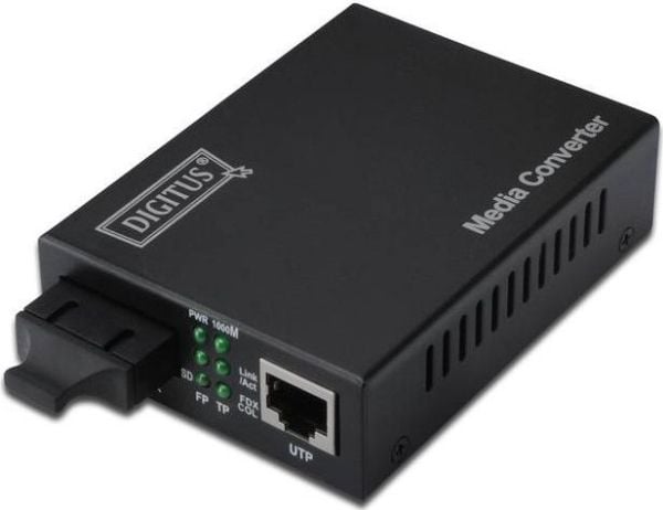 DIGITUS Professional DN-82120-1 - Fibermedieomformer - 1GbE - 10Base-T, 1000Base-SX, 100Base-TX, 1000Base-T - RJ-45 / SC flermodus - opp til 500 m ...
