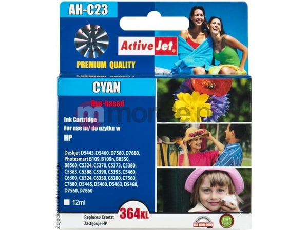 Activejet AH-364CCX, Korkea (XL) värintuotto, Syaani, Väripohjainen muste, 12 ml, 1 kpl, Kertapakkaus