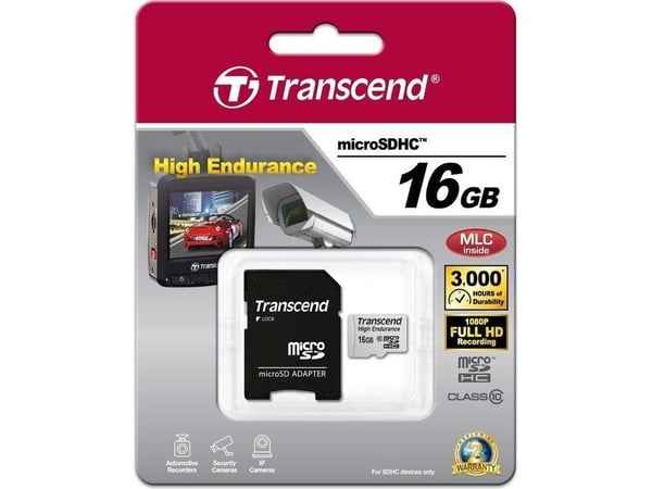 Transcend High Endurance - Flashminnekort (microSDHC til SD-adapter inkludert) - 16 GB - UHS-I U1 / Class10 - SDHC