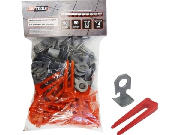 AWTools Laattojen tasoitusjärjestelmä 7-14mm kiilat 50kpl + kiinnike 50kpl (AW30363)