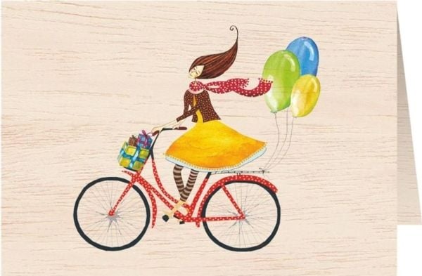 Cozywood C6-carnet i trä + kuvert Cykel med ballonger