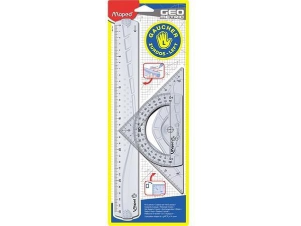 Maped M897118, Protractor, Linjal, Trekant, 2 stykker, Gjennomsiktig, 45°, Halvsirkel
