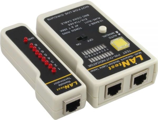 Inline nettverkskabeltester BNC/RJ11/RJ45 (79998)