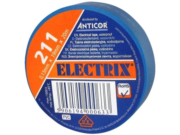 Anticor PVC sähköinen eristysteippi sininen 19mm 20m
