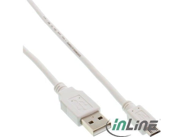 InLine 31750W, 5 m, USB A, Micro-USB B, USB 2.0, Uros/uros, Valkoinen
