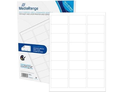 MediaRange MRINK150, Valkoinen, Kiinteä, 63,5 x 33,9, A4, Matta, Laser/Inkjet