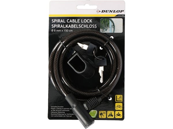 Dunlop sykkellås 8 mm x 150 cm svart (56375)