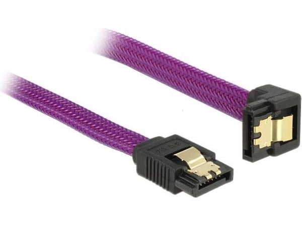 Delock Premium - SATA-kabel - Serial ATA 150/300/600 - SATA (hann) til SATA (hann) - 30 cm - låst, 90° kontakt - purpur