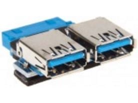 InLine 33444I, 2x USB A, USB 3.0 (19pin), 0,05 m, Musta, Sininen
