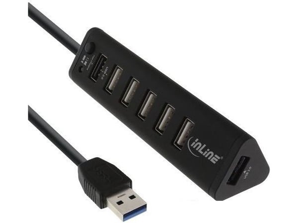 InLine 4043718232369, USB 3.2 Gen 1 (3.1 Gen 1) Type-A, USB 2.0, 5000 Mbit/s, Svart, ABS syntetisk, DC