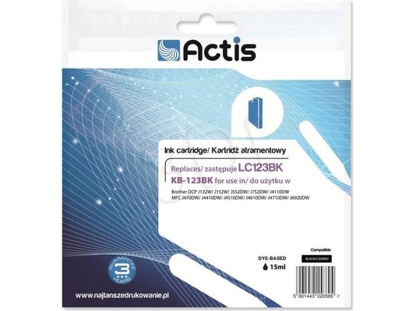 Actis KB-123BK, Standard utskriftsproduksjon, Pigmentbasert blekk, 15 ml, 610 sider, 1 stykker, Enkeltpakke