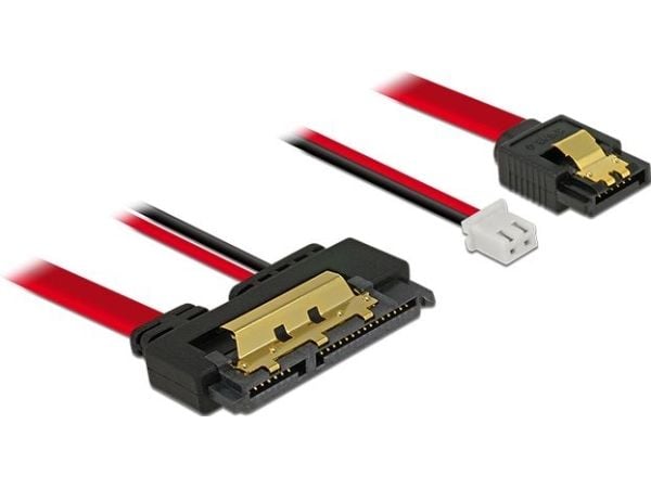 Delock - SATA-kabel - Serial ATA 150/300/600 - SATA, 2-pin intern strøm (R) til SATA-kombo (R) rett - 30 cm