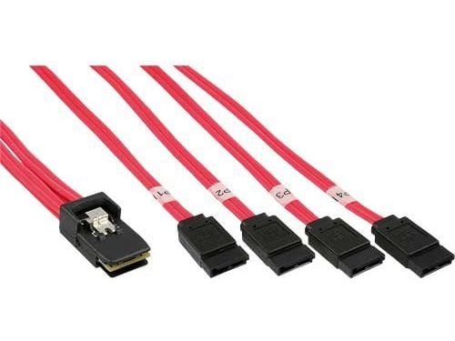 InLine 27610, 0,75 m, Mini SAS SFF-8087 male, 4xSATA, Hankjønn/hankjønn, Rød, 56 g
