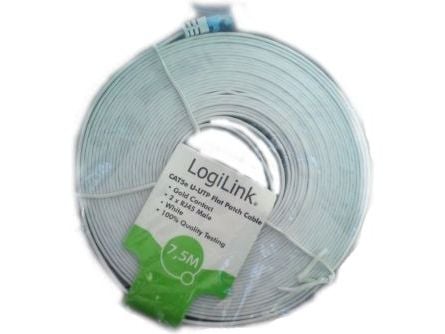 LogiLink - Liitäntäkaapeli - RJ-45 (uros) RJ-45 (uros) - 5 m - UTP - CAT 5e - muotoiltu, litteä - valkoinen - valkoinen