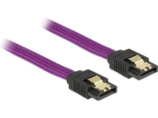 Delock Premium - SATA-kabel - Serial ATA 150/300/600 - SATA (hann) til SATA (hann) - 50 cm - låst - purpur