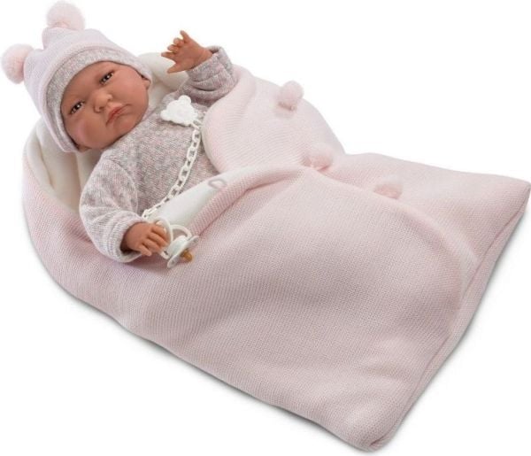 Llorens dukke - baby i rosa vugge, 42 cm (74048)