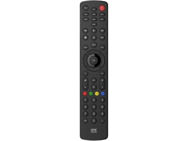 One For All Basic universal fjernkontroll Contour 8, TV, TV-mottaksboks, DVD/Blu-ray, Lydplankehøyttaler, IR Kabelfri, Trykknapper, Sort