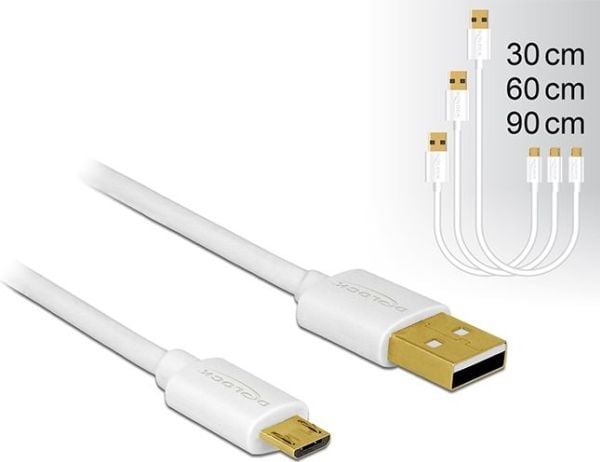 DeLOCK 83679, USB A, Micro-USB B, USB 2.0, Valkoinen