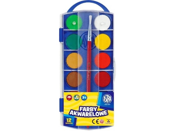 Akvarellfarger fi23,5 mm 12 farger ASTRA
