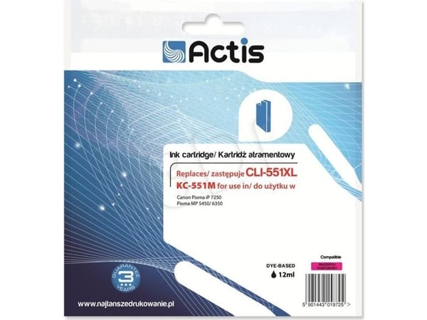 Actis KC-551M, Standard utskriftsproduksjon, Fiolblå, Fargestoffbasert blekk, 12 ml, 1 stykker, Enkeltpakke