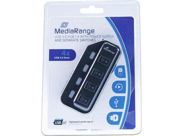 MediaRange MRCS504 - Hub - 4 x SuperSpeed USB 3.0 - stasjonær