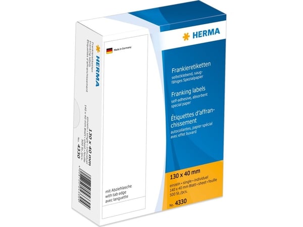 HERMA Franking labels - Papper - självhäftande - vit - 130 x 40 mm 500 etikett (er) (500 ark x 1 etiketter