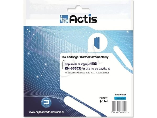 Actis KH-655CR, Standard utskriftsproduksjon, Cyan, Fargestoffbasert blekk, 12 ml, 1 stykker, Enkeltpakke