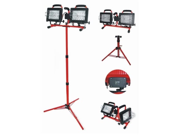 Pro-Line dobbel halogenlampe på stativ, bærbar 2x500W (66158)