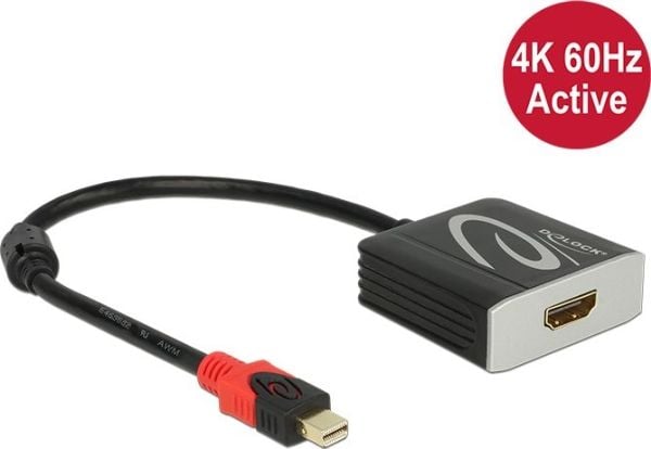 Delock Adapter mini Displayport 1.2 male > HDMI female 4K Active - Videokonverter - Parade PS176 - DisplayPort - HDMI - svart