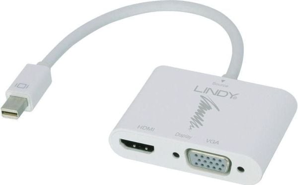 Lindy 41070, Mini DisplayPort, HDMI + VGA (D-Sub), Hankjønn, Hunkjønn, Hvit, 40 g