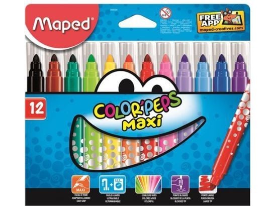Maped 846020, 12 väriä, Harjaspää, 5 mm, Monivärinen, Kolmio, Lapset