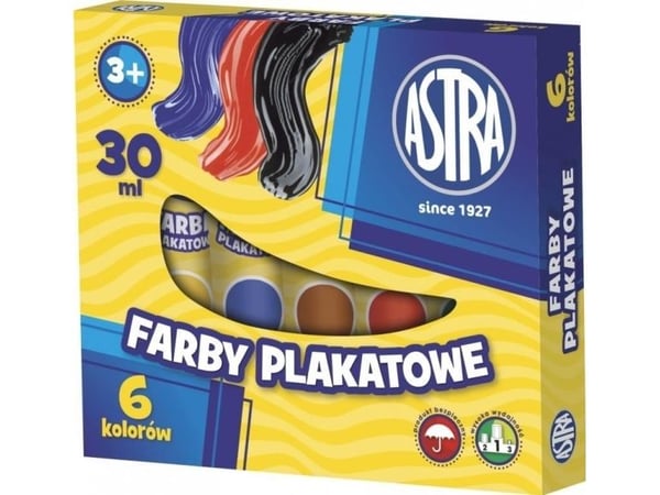 Astra plakatfarger 6 farger, 6 x 30 ml i rør