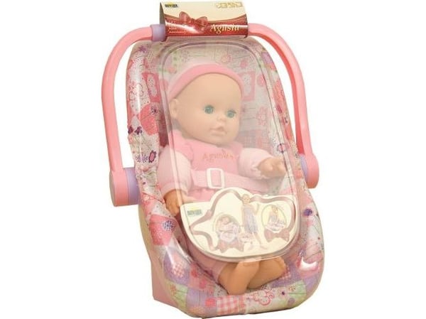 DROMADER 29 cm nukke, jossa on auton istuin