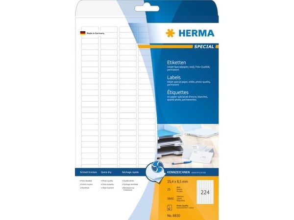 HERMA Special - Papir - matt - permanent selv-adhesiv - belagt - hvit - 25.4 x 8.5 mm - 90 g/m² - 5600 etikett(er) (25 ark x 224) merkelapper