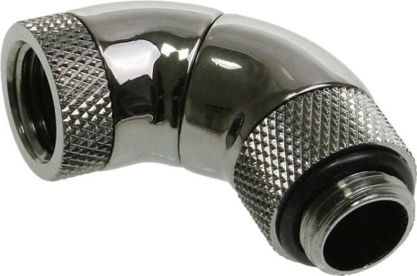 Bitspower-adapter 90 grader G1/4 tommer AG til G1/4 tommer IG - 3x roterbar, blank svart