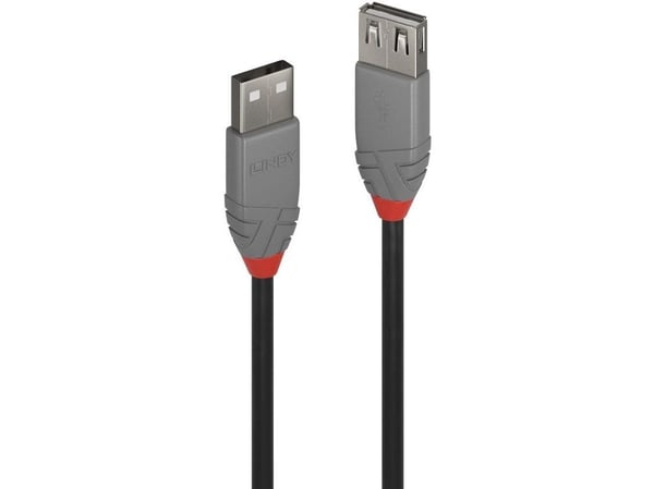 Lindy 36705, 5 m, USB A, USB A, USB 2.0, 0,48 Gbit/s, Svart, Grå