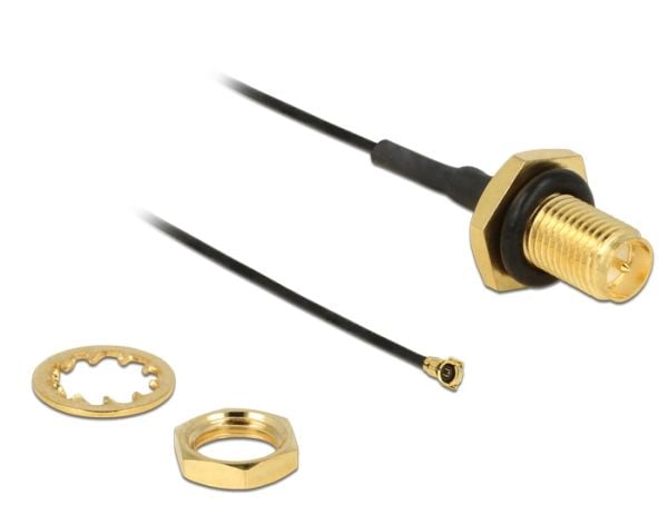 DeLOCK - Antennekabel - RP-SMA (hun) til MHF4 (han) - 10 cm - koaksial - sortti