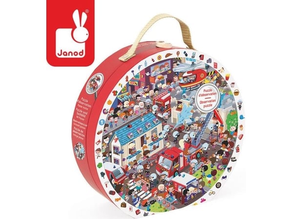 Janod - Round Observation Puzzle "Firemen" - puslespill - 208 deler