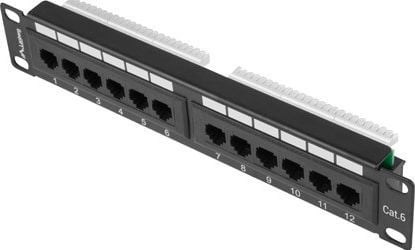 Lanberg PPU6-9012-B - Koblingspanel - rackmonterbar - CAT 6 - UTP - RJ-45 X 12 - RAL 9004, svart - 1U - 10"