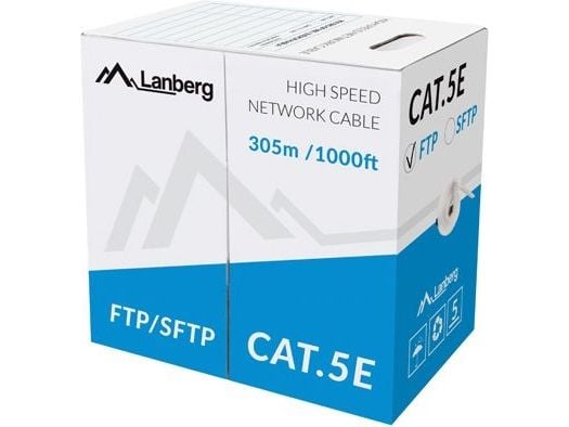 Lanberg - Samlet kabel - foliebelagt uskjermet tvinnet kabelpar (F/UTP) - CAT 5e - flertrådet - grå, RAL 7035
