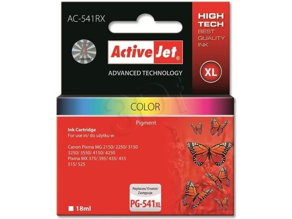 Activejet AC-541RX, Korkea (XL) värintuotto, Syaani, Magenta, Keltainen, Väripohjainen muste, 18 ml, 1 kpl, Kertapakkaus