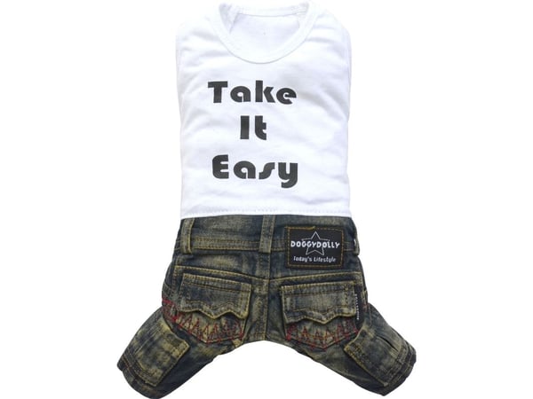 DoggyDolly komplett jeans med t-skjorte, hvit, S 23-25 cm/36-38 cm