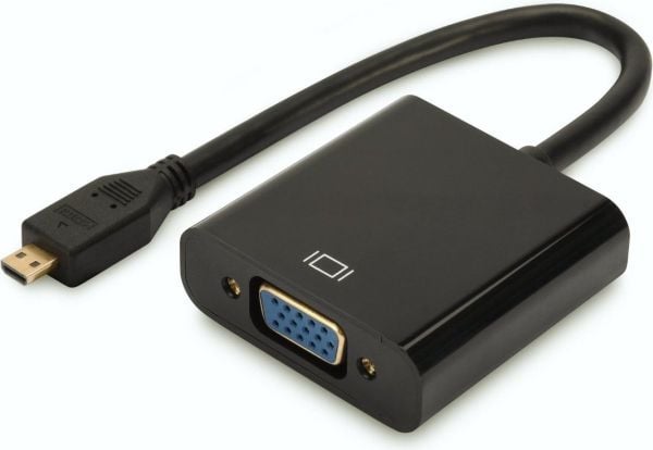 DIGITUS - Video/audio-adapter - 19 pin micro HDMI Type D hann til HD-15 (VGA), minijakk hunn - svart