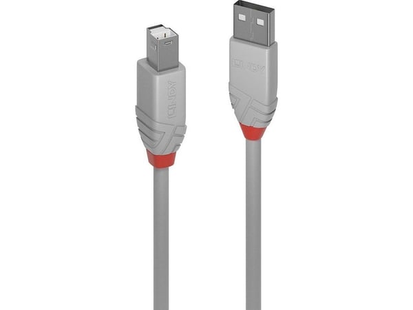Lindy 36685, 5 m, USB A, USB B, USB 2.0, 0,48 Gbit/s, harmaa