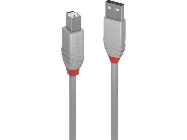 Lindy 36684, 3 m, USB A, USB B, USB 2.0, 0,48 Gbit/s, Grå
