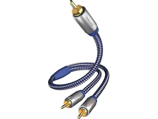 in-akustik Premium Audio - Lydkabel - RCA hann til RCA x 2 hann - 2 m - dobbeltisolert - blå, sølv
