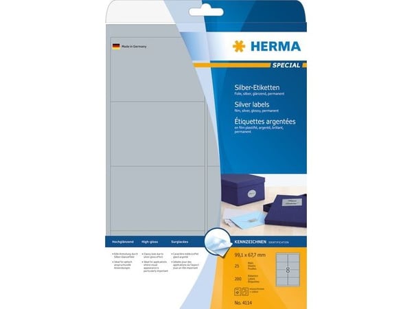 HERMA 4114, Hopea, Itse kiinnittyvä tulostintarra, A4, Polyesteri, Laser, Kiinteä