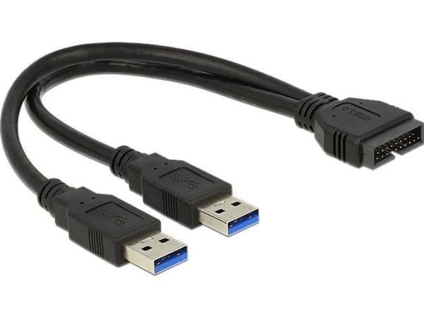 Delock - Intern-til-ekstern USB-kabel - 19-pins USB 3.0-plugg (hann) til USB-type A (hann) - 25 cm - svart