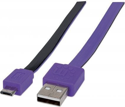 Manhattan - USB-kaapeli - Micro-USB Type B (uros) USB:hen (uros) - USB 2.0 - 1 m - muotoiltu, litteä - violetti/musta