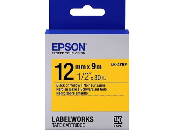 Epson LK-4YBP - Svart på gult - Rull (1,2 cm x 9 m) 1 kassett(er) merketape - for LabelWorks LW-1000, 300, 400, 600, 700, 900, K400, Z5000, Z5010, ...